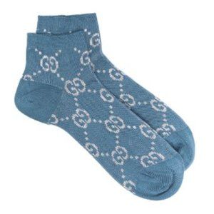 Gucci Logo Socks Blue & Metallic Silver Size Large